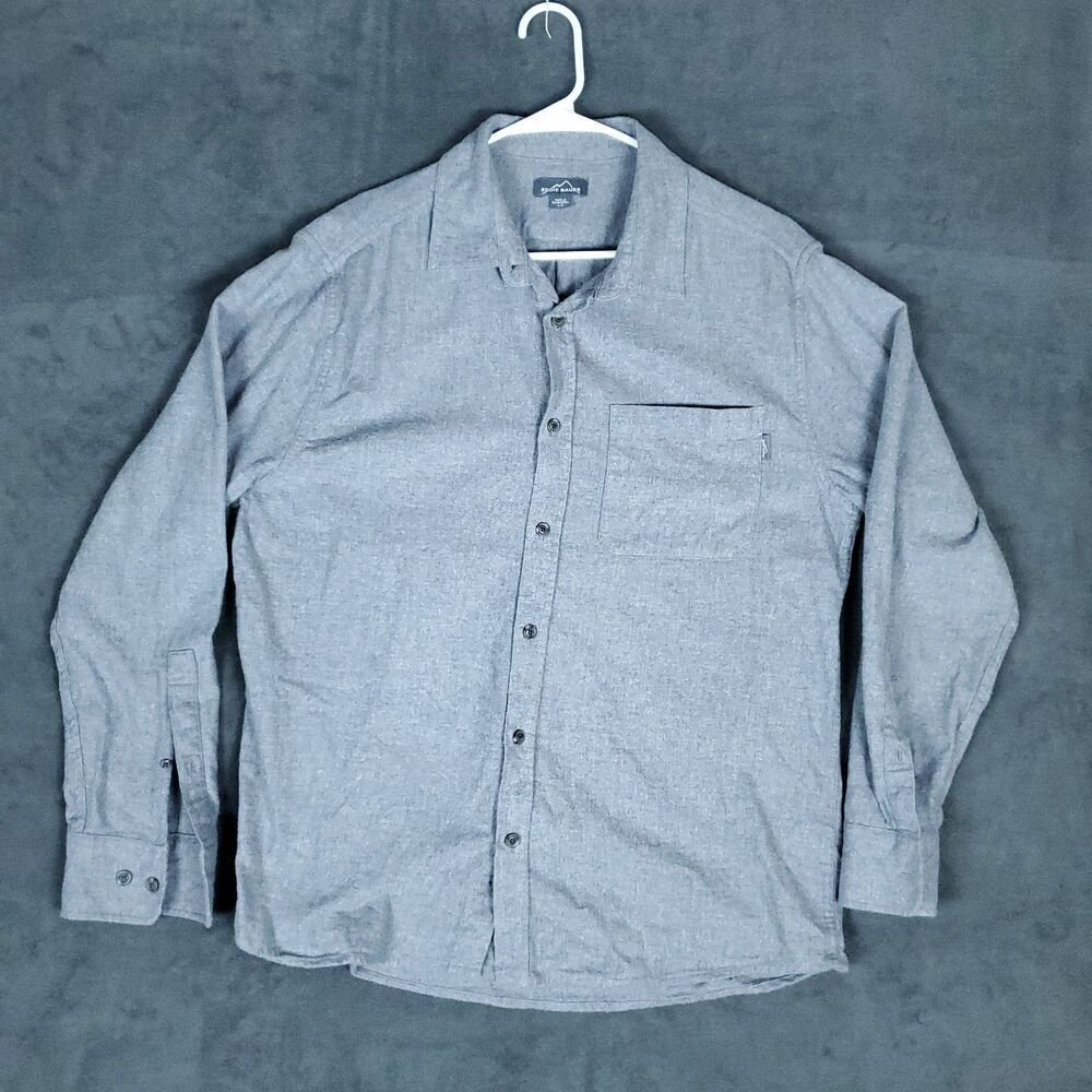 Eddie Bauer Favorite Flannel Button Up Men’s Large Gray 100% Cotton